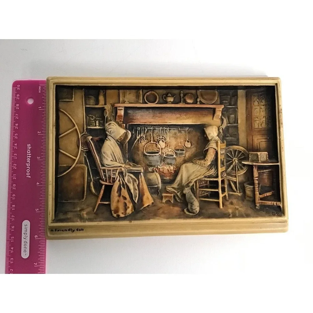 VTG Arthur Osborne Ivorex Wall Plaques A Friendly Call/The Old Folks at Home 3D